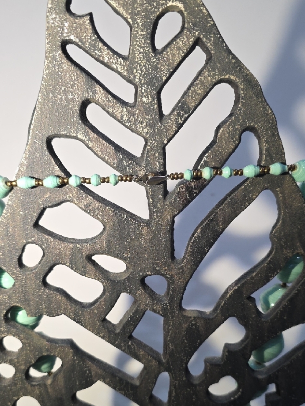 Teng Yue Mint Green Handcrafted Paper Bead Statement Necklace - Picture 5 of 6
